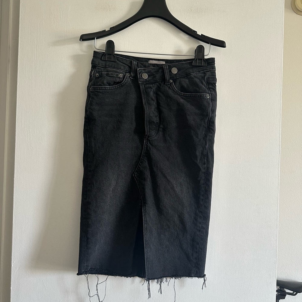Boyish Washed Black Moonfleet High Rise Button Fly The Andy Denim Midi Skirt - Picture 2 of 9